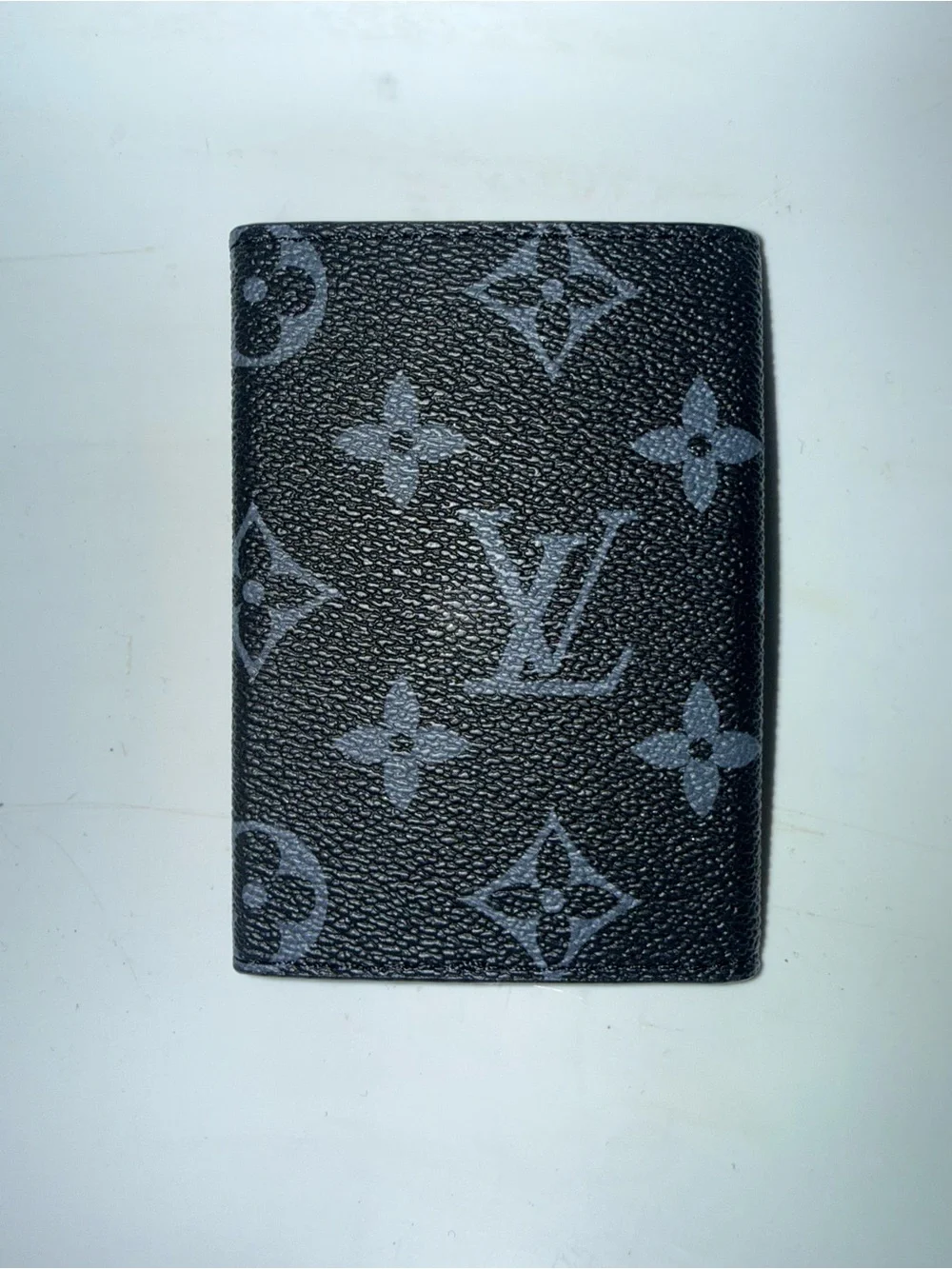 Luxury Style Black Monogram Accordion Card Holder Wallet Gold Tone Compact Case